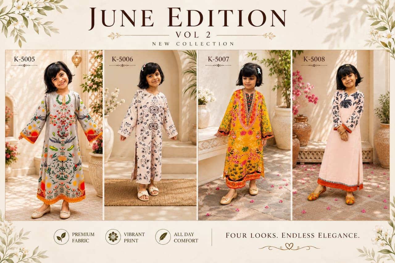  JUNE EDITION VOL 2 Kids Luxury Collection by The Wonder Woman K-5005 TO K5008 Beautiful Festive Colorful Fancy Casual Wear Imported Mal Satin Dresses At Wholesale Price